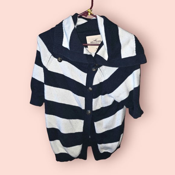 Hollister Navy and White Striped Cardigan - Picture 1 of 3